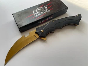 Tiger-USA 10" Federunterstütztes Klappmesser Karambit Goldklinge DT-1-BK-GD - Bild 1 von 2