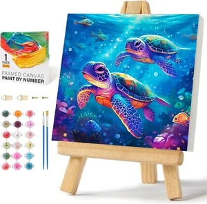 Sea Turtle Paint by Numbers Kit for Kids with Framed- Easy Paint by Numbers Kit - Picture 1 of 6