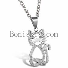 Women's Girls Lovely Cat Stainless Steel Pendant Necklace Valentine's Day Gift