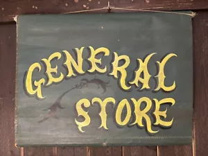 1920c INSEGNA ORIGINALE NEGOZIO GENERALE dipinta a mano arrotolabile verde con carattere giallo nero - Foto 1 di 14