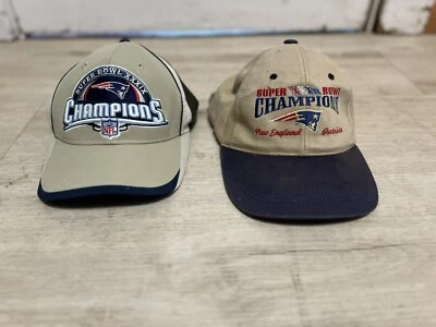 Lote De 2 Sombreros Ajustables Del Super Bowl New England Patriots De Colección Tom Brady Ty Law Foto 1 de 4