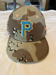 MLB New Era 59fifty Pittsburgh Pirates Tan Camo/Blue Fitted Hat 7 3/8 - Picture 1 of 6