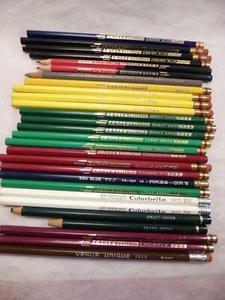 28 ASSORTED VINTAGE EBERHARD VENUS EAGLE ETC. COLORED PENCILS LOT-C BLUE RED - Picture 1 of 7