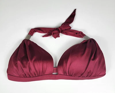 Venus Goddess Kelly Burgundy Bikini Top Size D Triangle Halter Silver Hardwear - Image 1 of 4