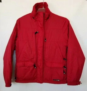 American Eagle Jacket Red Stand Collar Zip Snap Pockets Faux Fur Lined Size L - Picture 1 of 11