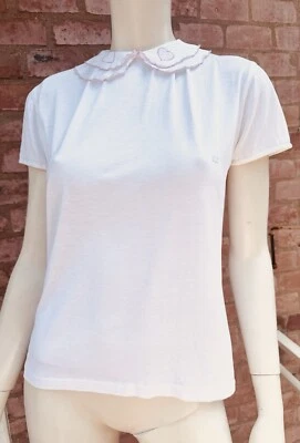 Blusa blanca elegante Top Valentino Chemises Junior con cuello festoneado talla M Foto 1 de 4