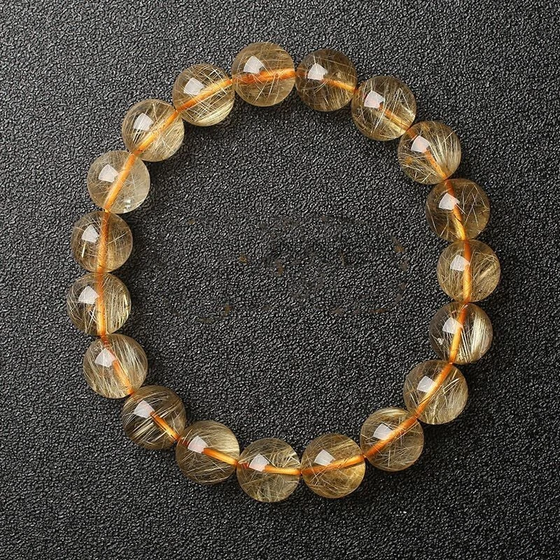 bring wealth Gold Rutilated Quartz Titanium Crystal Beads Bracelet 9-8mm - Image 1 of 1
