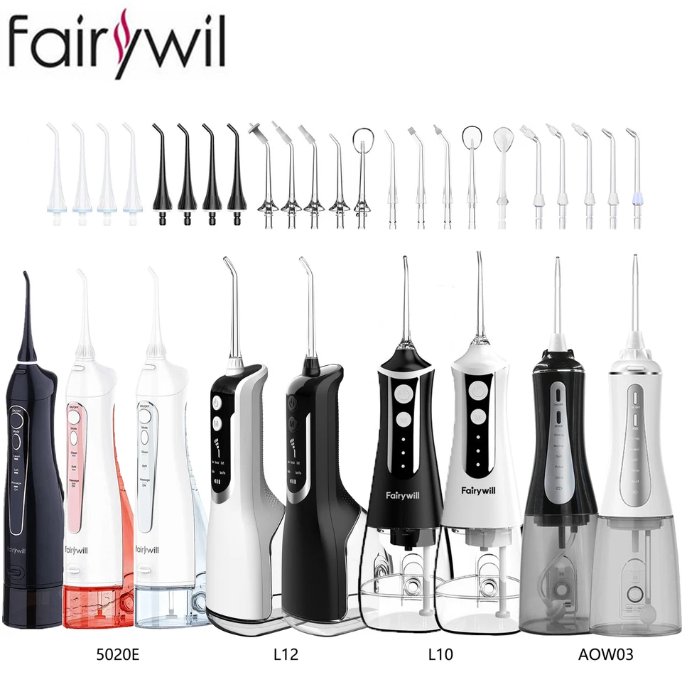Fairywill Cordless Water Flosser Dental Oral Irrigator Teeth Cleaner 8 Jet Tips