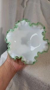 Vintage Fenton Emerald Crest Ruffled Edge Compote Mcm 1950s Excellent Green - Picture 1 of 22