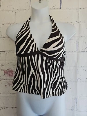 Traje de baño Speedo a rayas cebra Tankini Top corbata halter talla 16 marrón y blanco Foto 1 de 4
