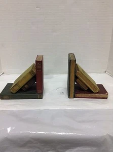 Juego de 2 sujetalibros de oficina rústicos vintage verde amarillo rojo marrón para oficina en forma de libro de estudio - Imagen 1 de 5