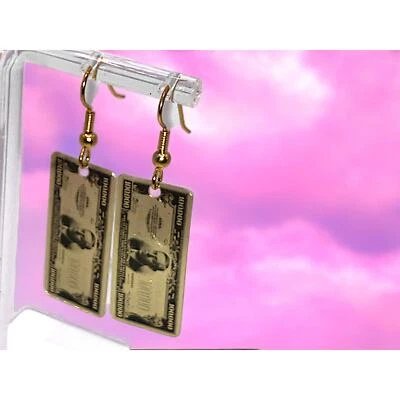 100,000 Dollar Bill Gold-Tone 1 7/8" Dangle Earrings! - Изображение 1 из 4
