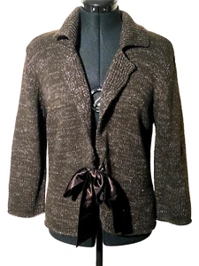 Alex and Co Jacket Cardigan Women Knitted Brown Glitter Bow Tie Closure Size 14 - Picture 1 of 14