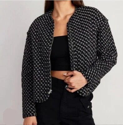 Antigua Chaqueta Bomber Acolchada Azul Marino Para Mujer XXL Negra Geo Calce Relajado Capa Artística NUEVA Foto 1 de 4