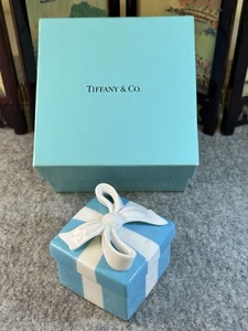 TIFFANY & Co. Mini Blue Ribbon Bow Box Jewelry Case Trinket Porcelain - Picture 1 of 8