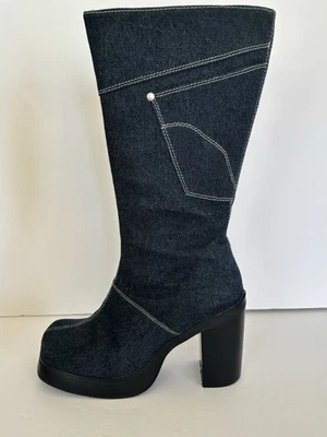 Bota de mezclilla Bratz plataforma gruesa Ellemenno Y2K punta cuadrada tacones para mujer talla 7 Foto 1 de 4