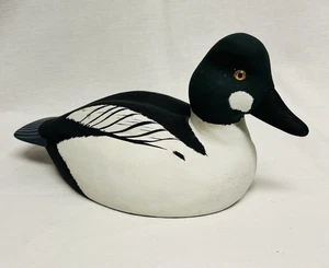 Gemeine Goldeneye Ente Köder mit dunkelgrünem Kopf, Glasaugen, signiert & datiert - Bild 1 von 12