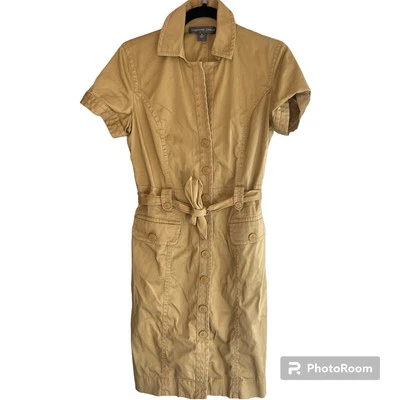 Josephine Chaus tan utility button up tie waist dress Size 6 - Image 1 of 4
