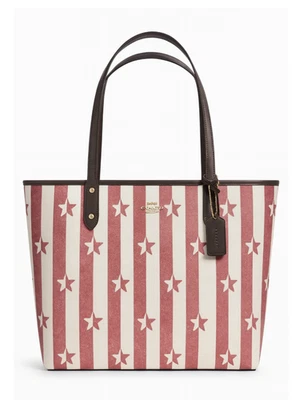 Bolso de hombro Coach Star a rayas norte sur rojo blanco con ribete de cuero Foto 1 de 4