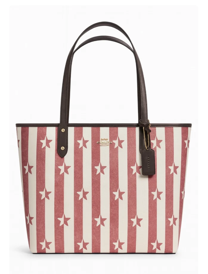 Bolso de hombro Coach Star a rayas norte sur rojo blanco con ribete de cuero Foto 1 de 4