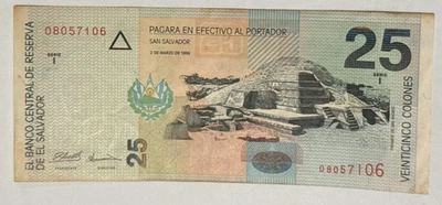 EL SALVADOR 25 COLONES DE 1998 SÉRIE I SAN ANDRES DESIGN DE PIRÂMIDE - Imagem 1 de 2