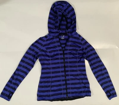 Sudadera con Capucha Para Mujer Grande Azul Púrpura Rayas Chaqueta Activa Ligera Agujeros para el Pulgar • Foto 1 de 4