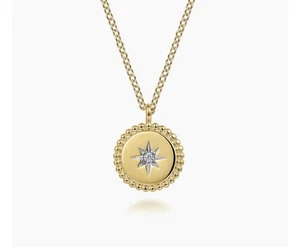 14K Yellow Gold Bujukan Medallion Necklace with Starburst Diamond Center - Picture 1 of 4
