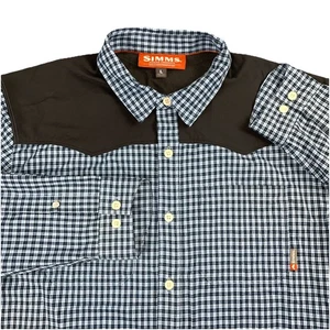 Simms Western Style Fishing Flannel Shirt Men's Large Button Up LS Blue Check - Picture 1 of 16