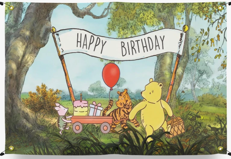 Winnie the Pooh Bear Birthday Banner / Backdrop 3'x5' Durable polyester - Image 1 of 1