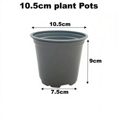 10.5cm Plant Pots Grey Plastic Tall Deep Full Size Flower Pot 4" Seedling - Image 1 of 4