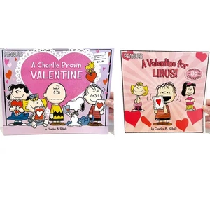 Peanuts Charlie Brown Valentines Day Picture Books Set Snoopy Linus Stickers Red - Foto 1 di 5