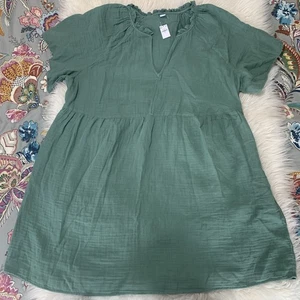 Nuevo con etiquetas Mini Vestido Columpio Para Mujer Antiguo Azul Marino Cuello Dividido Gasa Arrugada Verde Talla XXL - Imagen 1 de 5