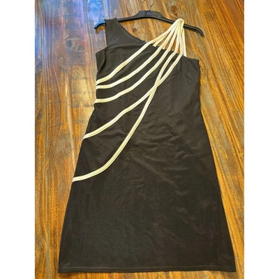 Vestido Joseph Ribkoff Negro Un Hombro Crema Correas Talla 10 Fiesta Cóctel Foto 1 de 4