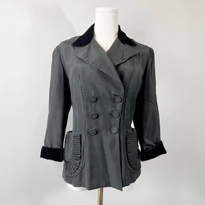 Vintage 1930s 1940s Black Blazer Crepe Velvet Elegant Timeless Size Large - Picture 1 of 12