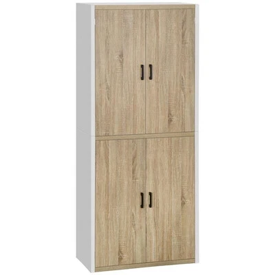 DISPENSA CUCINA IN LEGNO 4 RIPIANI REGOLABILI 80X40X182CM COLOR LEGNO E BIANCO - Immagine 1 di 4