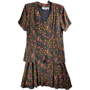 Caroline Wells Collection Vintage Short Sleeve Floral Blouson Midi Dress Size 14 - Picture 1 of 8