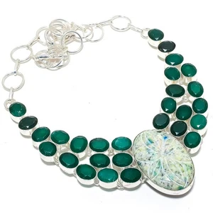 K2 Azzurrite, Giada Verde Gemma 925 Argento Sterling Gioielli Collana - Foto 1 di 5