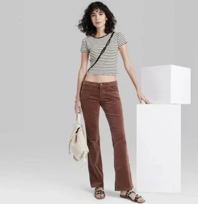 "Pantalones para mujer Wild Fable talla 8 marrón oscuro tiro bajo pana acampanados 31"" entrepierna nuevos" Foto 1 de 2