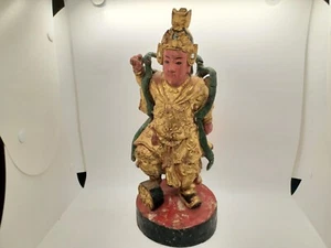 13" Antique Chinese Kwan Yin Buddha Figure Wood Gold Gilt Statue Jeweled 1800s - Picture 1 of 17