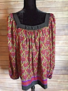Nicole By Nicole Miller Women's Black Purple Red Long Sleeved Top Sz 16 (M12) - Picture 1 of 5