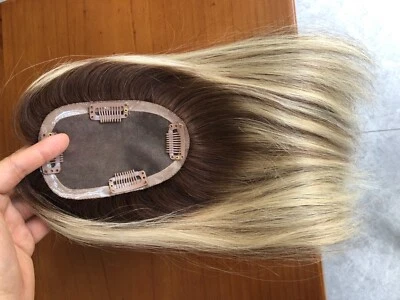12-18"  Small 3x5" Mono Base Rooted Blonde Brazilian Human Virgin Hair Toppers - Image 1 of 4