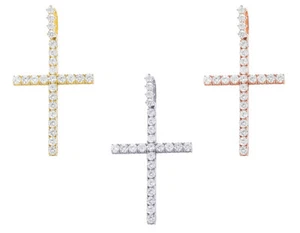 25 Ptr Solitaire 5 4/5 CT Real Diamond Cross Pendant 2.8" 14K Gold - Picture 1 of 8