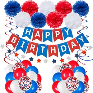 Blue White and Red Birthday Decorations, Patriotic Party Supplies Kit for Men Wo - Picture 1 of 12