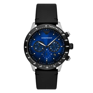 Emporio Armani Watch AR11522 Men Black Stainless Steel Chronograph Leather Strap - Picture 1 of 5