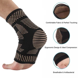 Copper Ankle Support Compression Strap Achilles Tendon Brace Sprain Sports  - Picture 1 of 3