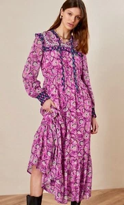 BNWT! Pretty Pink *MONSOON* Elle Artisan Heritage Woodblock Print Midi Dress M - Picture 1 of 13