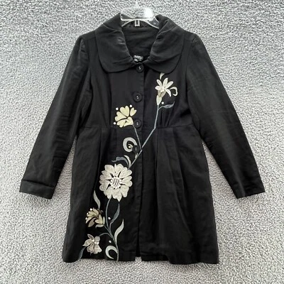 CoVelo Ropa Chaqueta Mujer 4 Negro Lino Floral Apliques Arte para Usar Forrado Foto 1 de 4