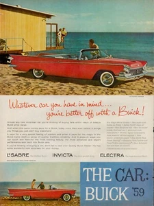 1959 Buick LeSabre Invicta Electra Car Auto Vintage Print Ad Beach Sand Sun USA - Picture 1 of 8