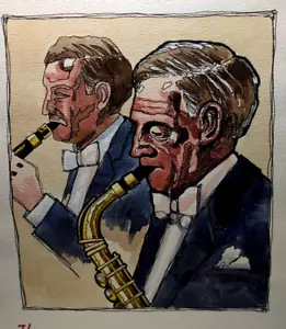60's Voice magazine Cover Watercolor Artwork 2 Jazz Saxophone Players JRR22 - Picture 1 of 10