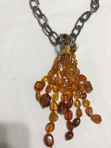 Colgante de plata de ley .925 ~ 8 hebras de ámbar báltico natural en cascada ~ 5" - Imagen 1 de 12